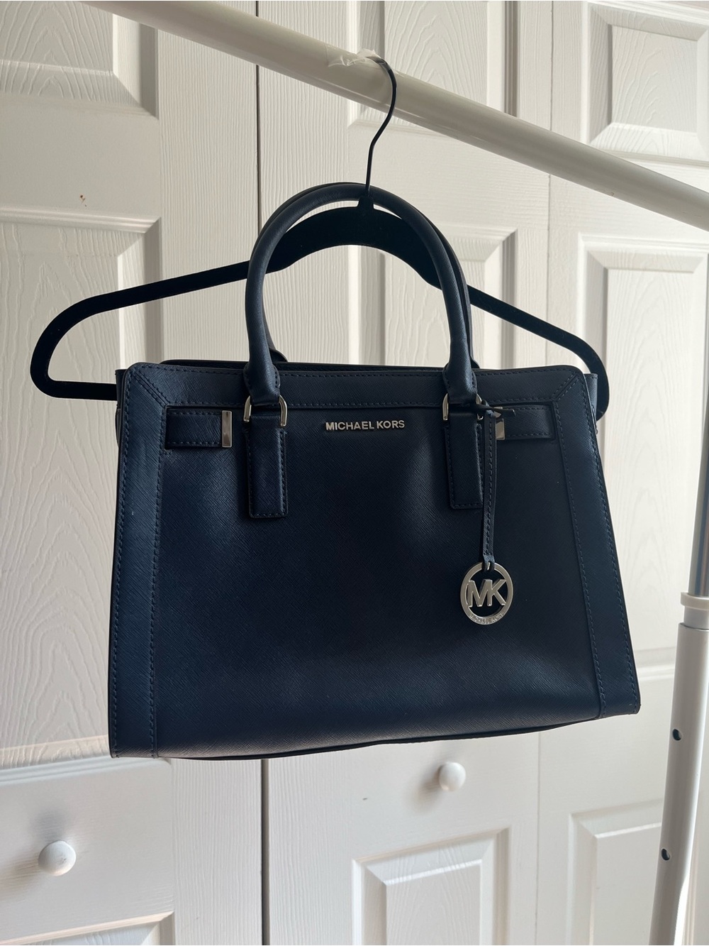 Michael Kors Navy Saffiano Satchel with MK Charm